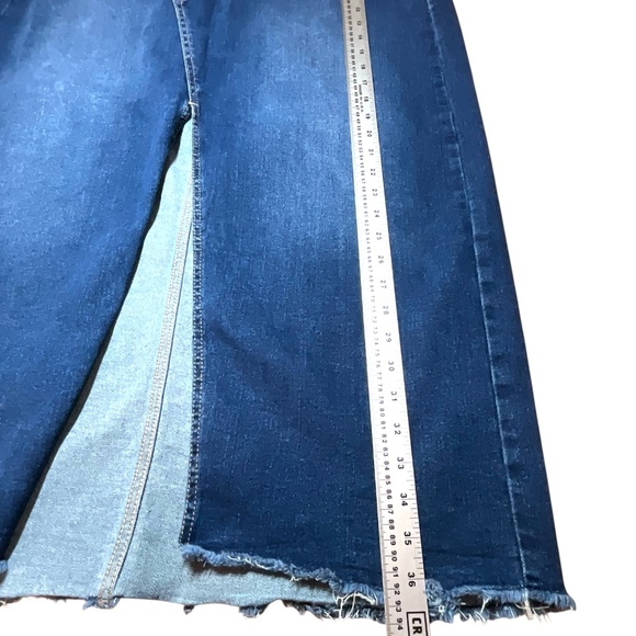 NICOLE MILLER Cotton Blend Dark Denim Midi 5 Pocket Pencil Skirt w/ Front Slit - Picture 7 of 10